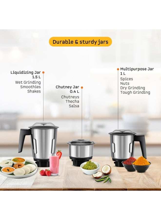 Atomberg Xiana 750 Watt Mixer Grinder | 3 Multipurpose Stainless Steel Jars | Coarse Mode for Silbatta-Like Textures | Powerful Intelligent Motor | Easy Fault LED Indication | Snow White - Image 3